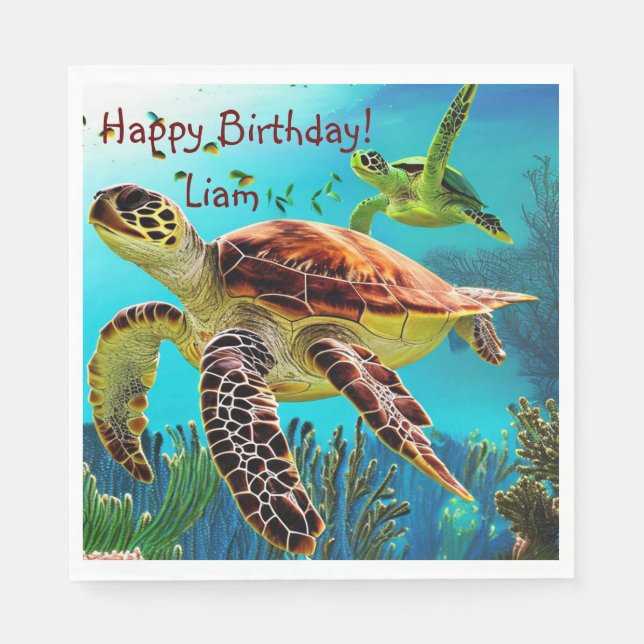 Happy Birthday Sea Turtle Napkins (Front)