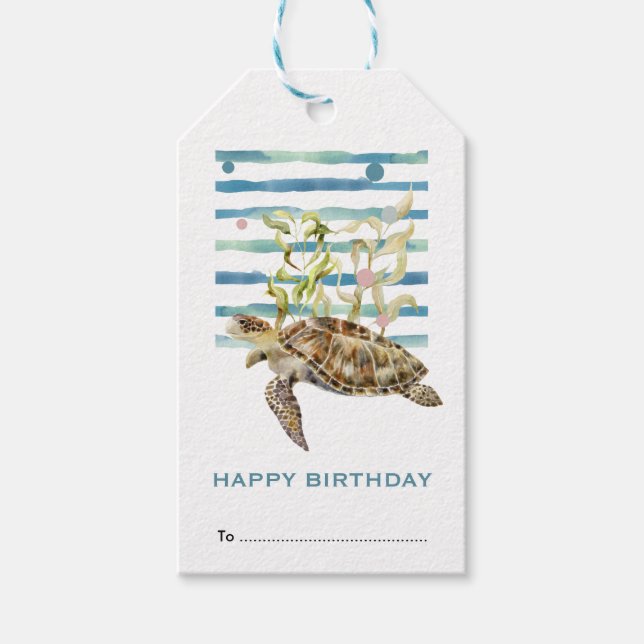 Happy Birthday, Sea Turtle Seashore  Gift Tags