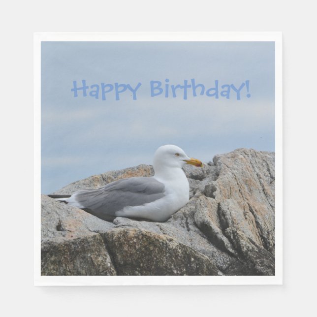 Happy Birthday Seagull Paper Napkins (Front)