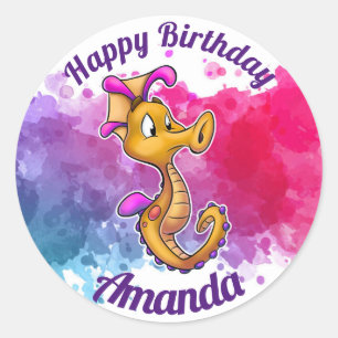 Happy Birthday Seahorse Stickers