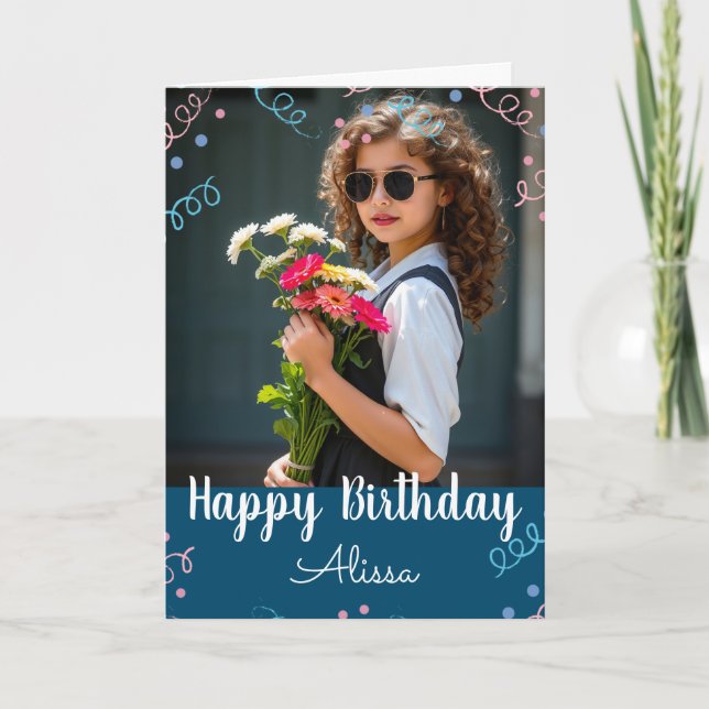 Happy Birthday Selfie Custom Name Confetti Card (Front)