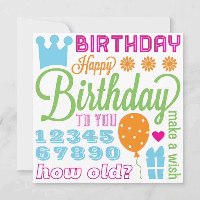 Happy Birthday Sentiments Card or Invitation (Front)