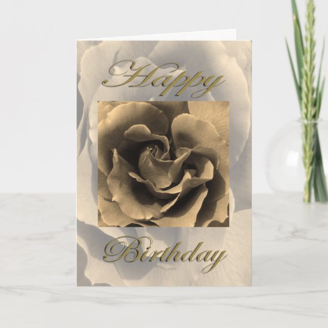 Happy Birthday Sepia Rose Card (Front)