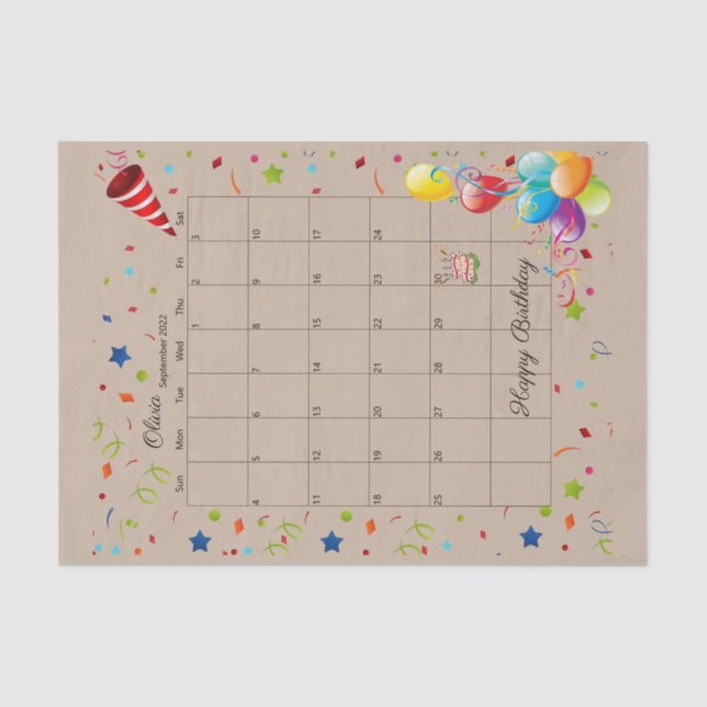 Happy Birthday September 2022 Tissue Paper (Front)