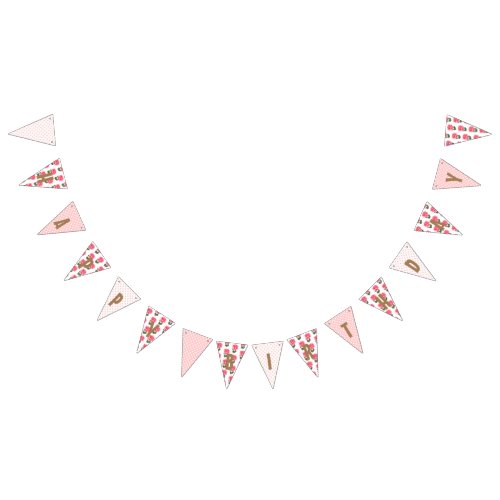 Happy Birthday Shabby Chic Pink Rose Polka Dots Bunting Flags