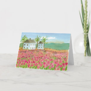 Happy Birthday Shaker House Pink Tulip Fields Card