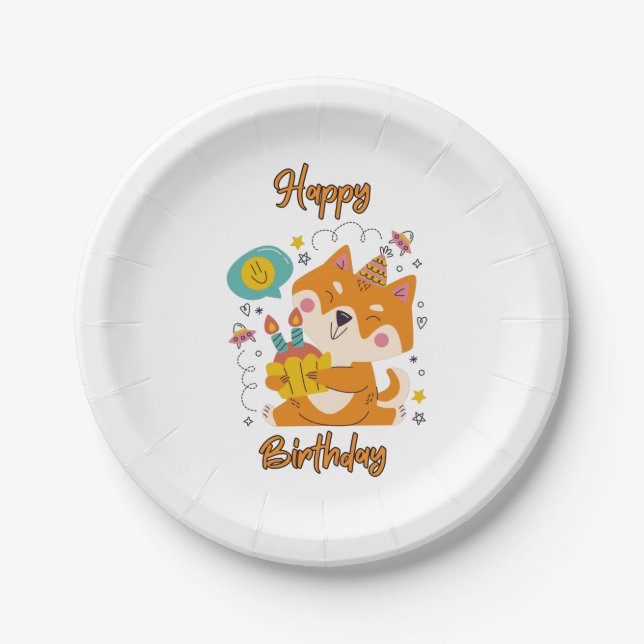 Happy Birthday Shiba Inu Paper Plates (Front)