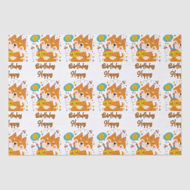 Happy Birthday Shiba Inu Tissue Paper (Front)