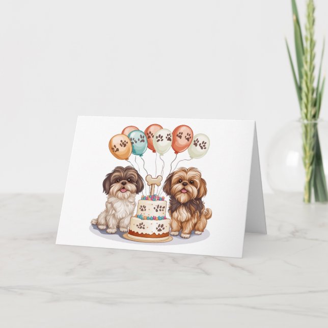 Happy Birthday Shih Tzu Dogs Birthday Cake Card (Front)