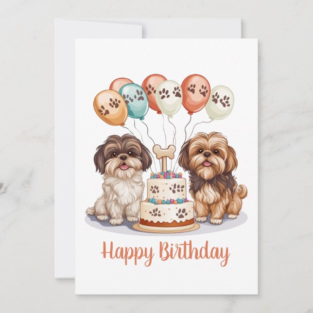 Happy Birthday Shih Tzu Dogs Birthday Cake Card (Front)