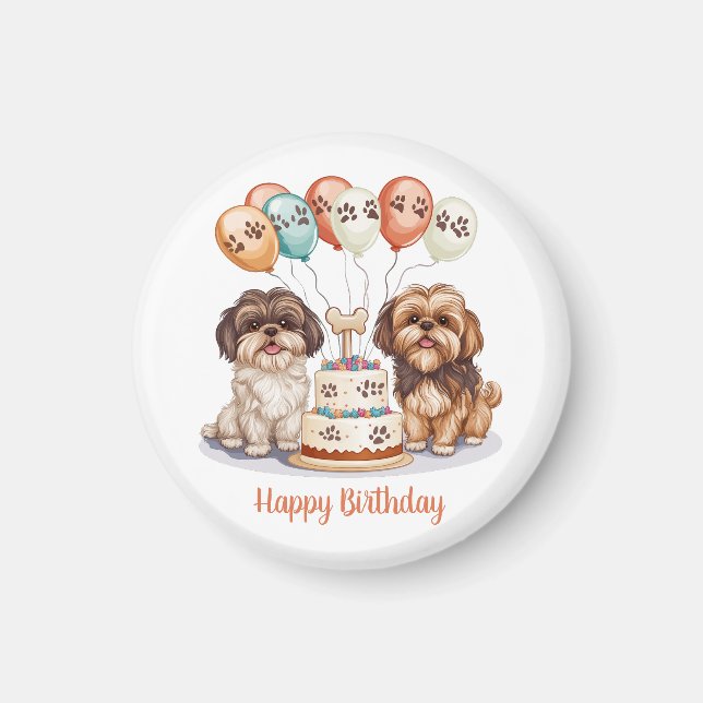 Happy Birthday Shih Tzu Dogs Birthday Cake Magnet (Front)