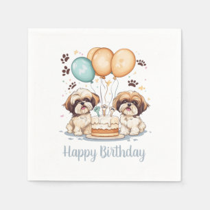 Happy Birthday Shih Tzu Dogs Birthday Cake Napkins