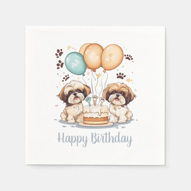 Happy Birthday Shih Tzu Dogs Birthday Cake Napkins (Front)