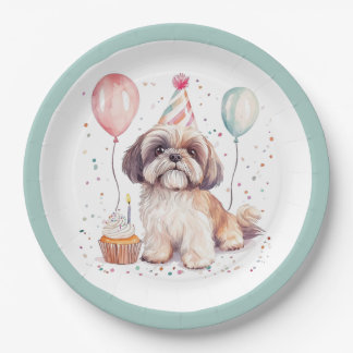 Happy Birthday Shih Tzu Dogs Birthday Cake Paper Plates