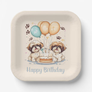 Happy Birthday Shih Tzu Dogs Birthday Cake Paper Plates