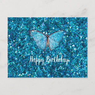 Happy Birthday Shiny Blue Glitzy Template Postcard