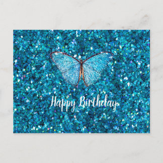 Happy Birthday Shiny Blue Glitzy Template Postcard