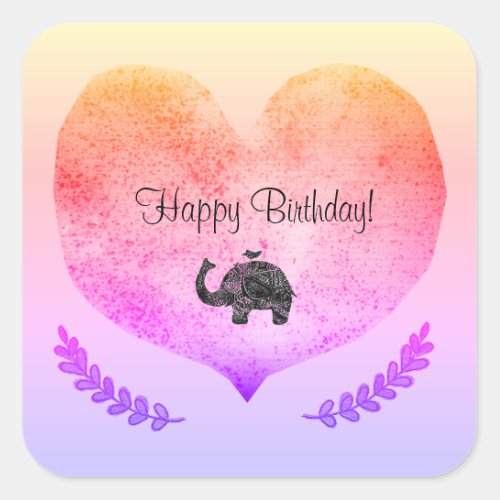 Happy Birthday Shiny Heart Elephant Sticker