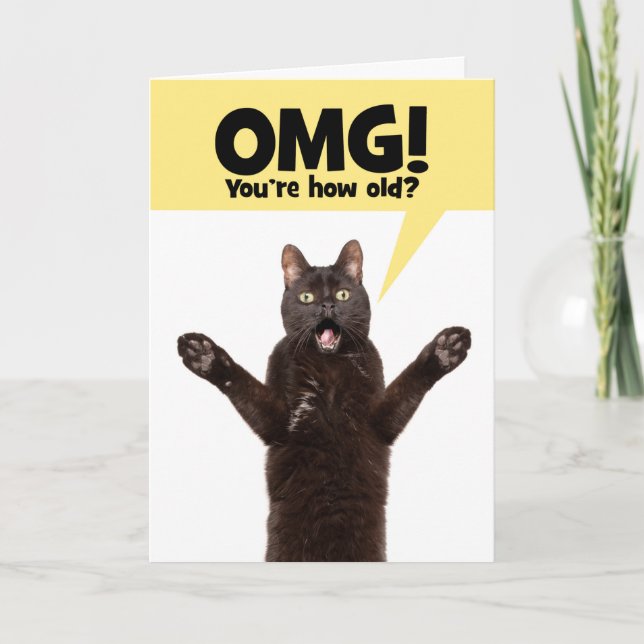 Happy Birthday Shocked Cat With Mouth Open Humor  Holiday Card (Front)