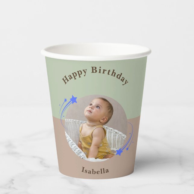 Happy Birthday Shooting Star Green Brown Paper Cup (Front)