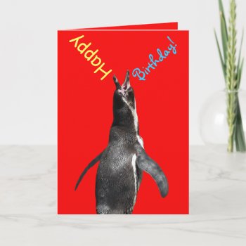 Happy Birthday! Shouting Penguin Funny Card by goodmoments at Zazzle
