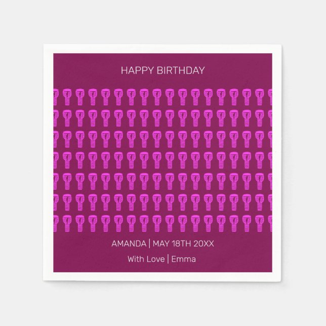 Happy Birthday, Silhouette Djembe Drum Pattern Napkins (Front)