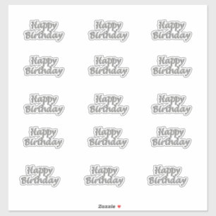 Happy birthday silver balloon style text modern sticker
