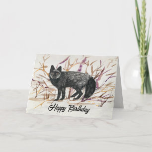 Happy Birthday Silver Fox Wildlife Card