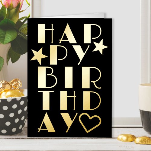 Happy Birthday Simple Art Deco Typographic Gold Foil Greeting Card