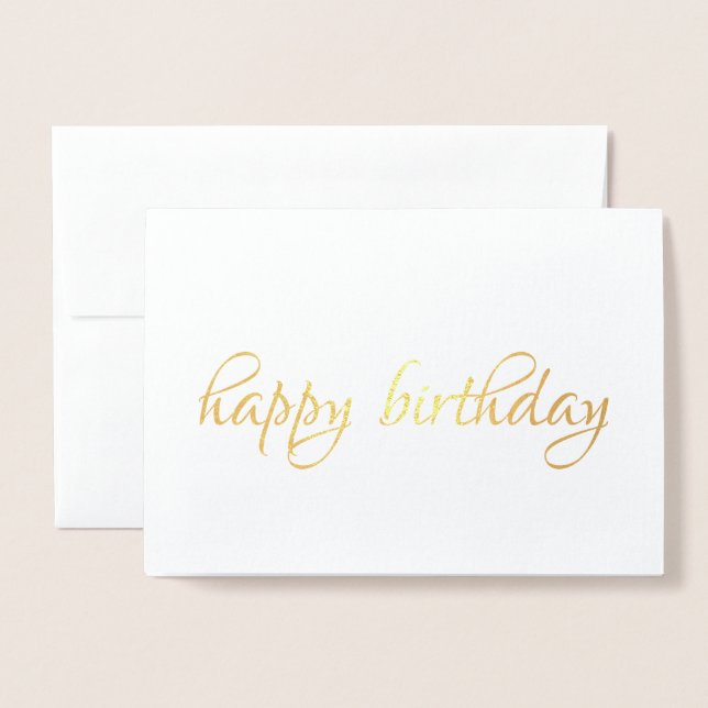Happy birthday simple calligraphy Gold Foil Card (Front With Envelope)