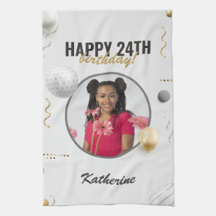 Happy Birthday Simple Custom Photo Gift Kitchen Towel