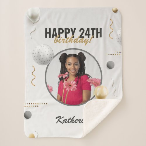 Happy Birthday Simple Custom Photo Gift Sherpa Blanket