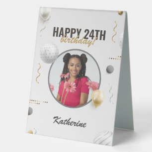 Happy Birthday Simple Custom Photo Gift Table Tent