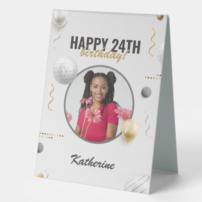 Happy Birthday Simple Custom Photo Gift Table Tent (Front)