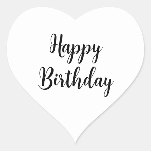 Happy Birthday Simple Minimalist Typography Black Heart Sticker