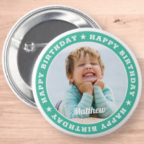 Happy Birthday Simple Modern Custom Photo Button