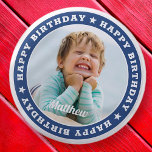 Happy Birthday Simple Modern Custom Photo Button<br><div class="desc">This simple and modern design is composed of serif typography and add a custom photo.</div>