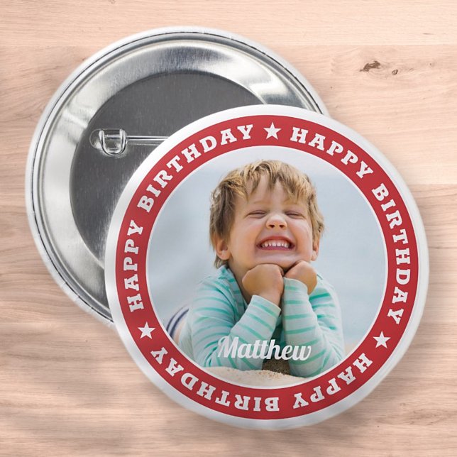 Happy Birthday Simple Modern Custom Photo Button