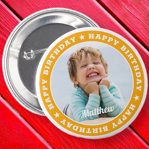 Happy Birthday Simple Modern Custom Photo Button