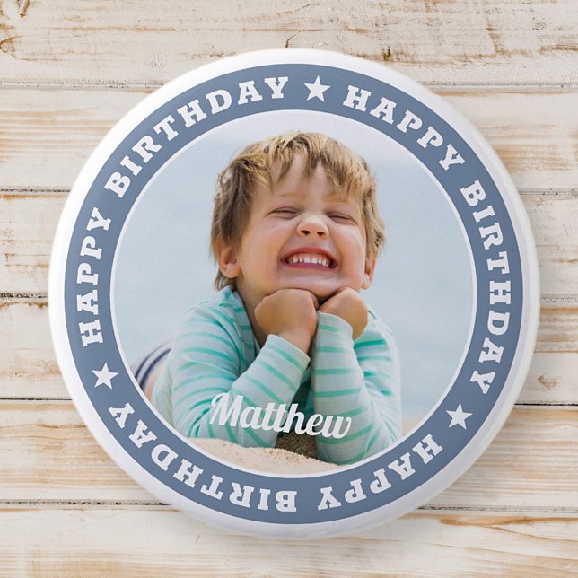Happy Birthday Simple Modern Custom Photo Button (Creator Uploaded)