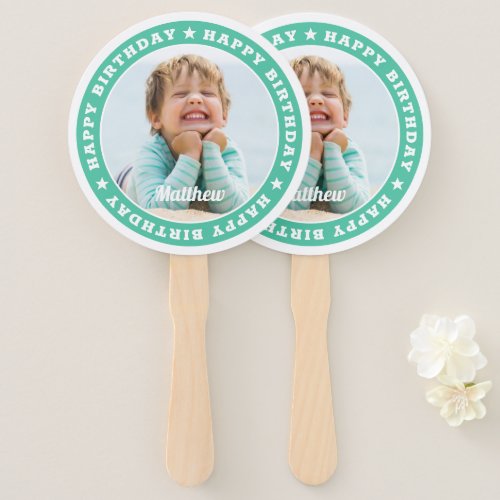 Happy Birthday Simple Modern Custom Photo Hand Fan