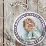 Happy Birthday Simple Modern Custom Photo Keychain<br><div class="desc">This simple and modern design is composed of serif typography and add a custom photo.</div>