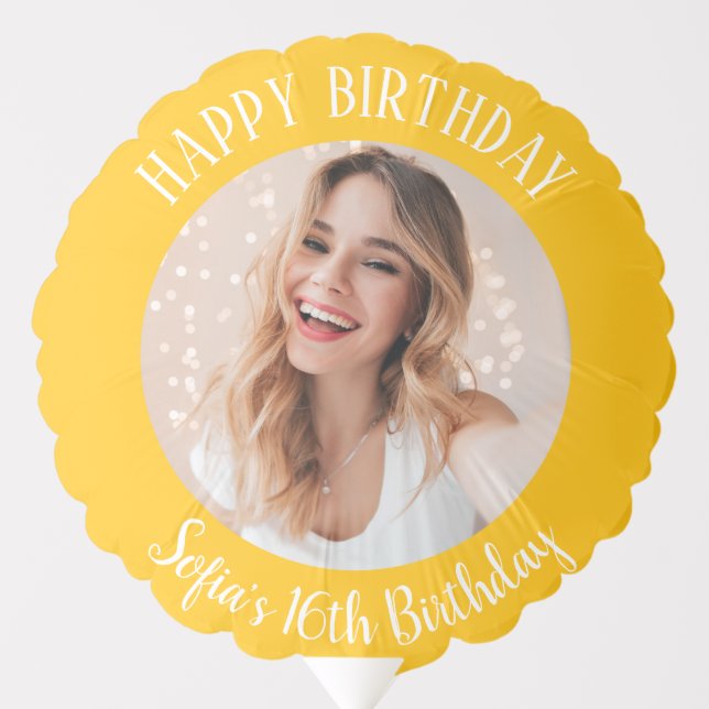 Happy Birthday Simple Modern Custom Photo Mustard Balloon (Front)
