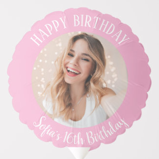 Happy Birthday Simple Modern Custom Photo Pink Balloon