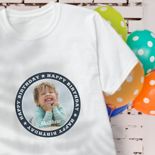 Happy Birthday Simple Modern Custom Photo T-Shirt