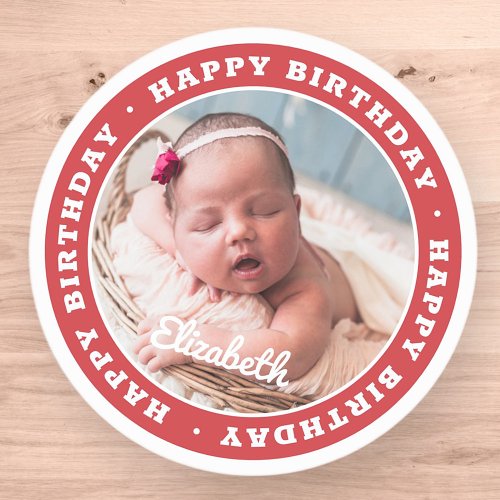 Happy Birthday Simple Modern Photo Classic Round Sticker