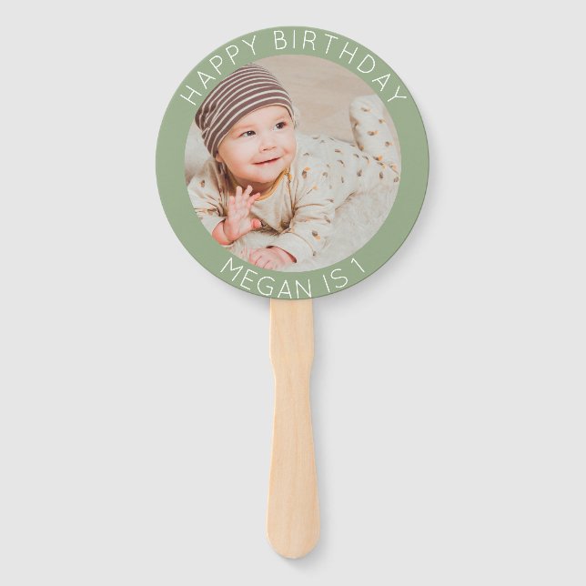 Happy Birthday simple photo modern celebration Hand Fan (Front)
