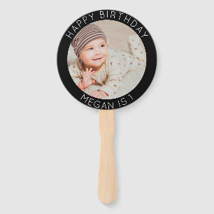Happy Birthday simple photo modern celebration Hand Fan