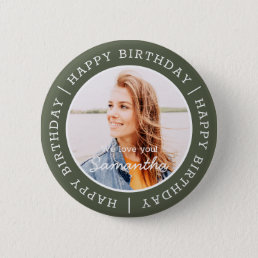 Happy Birthday Simple Preppy Modern Custom Photo Button