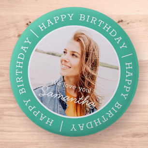 Happy Birthday Simple Preppy Modern Custom Photo Button